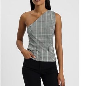 Express One-Shoulder Plaid Women's Top